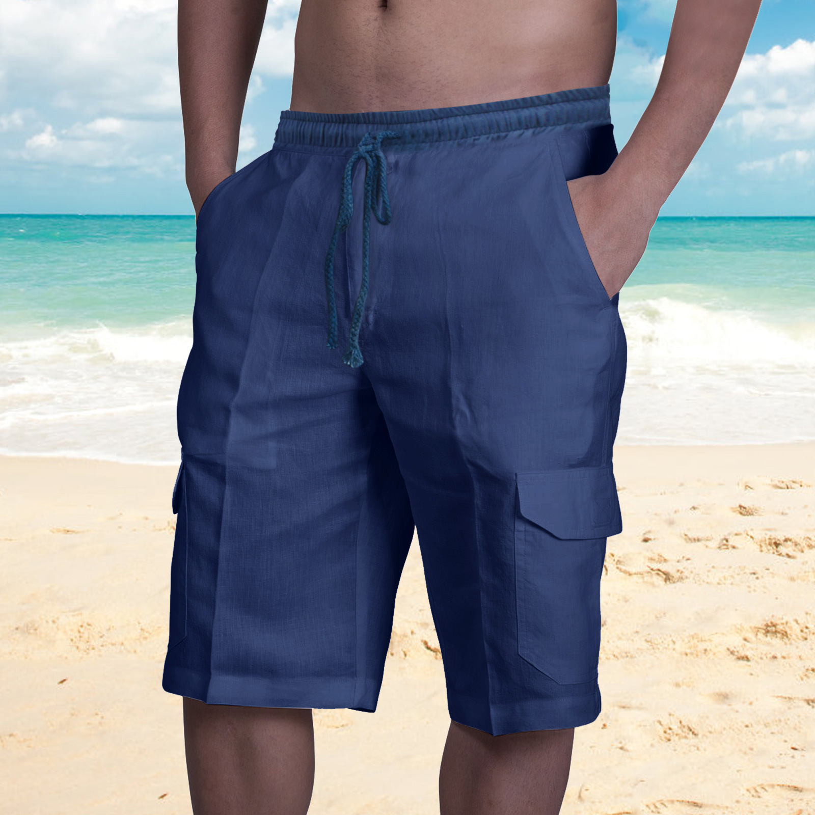Multi-Pockets And Ties For Men's Beach Shorts-Forestso