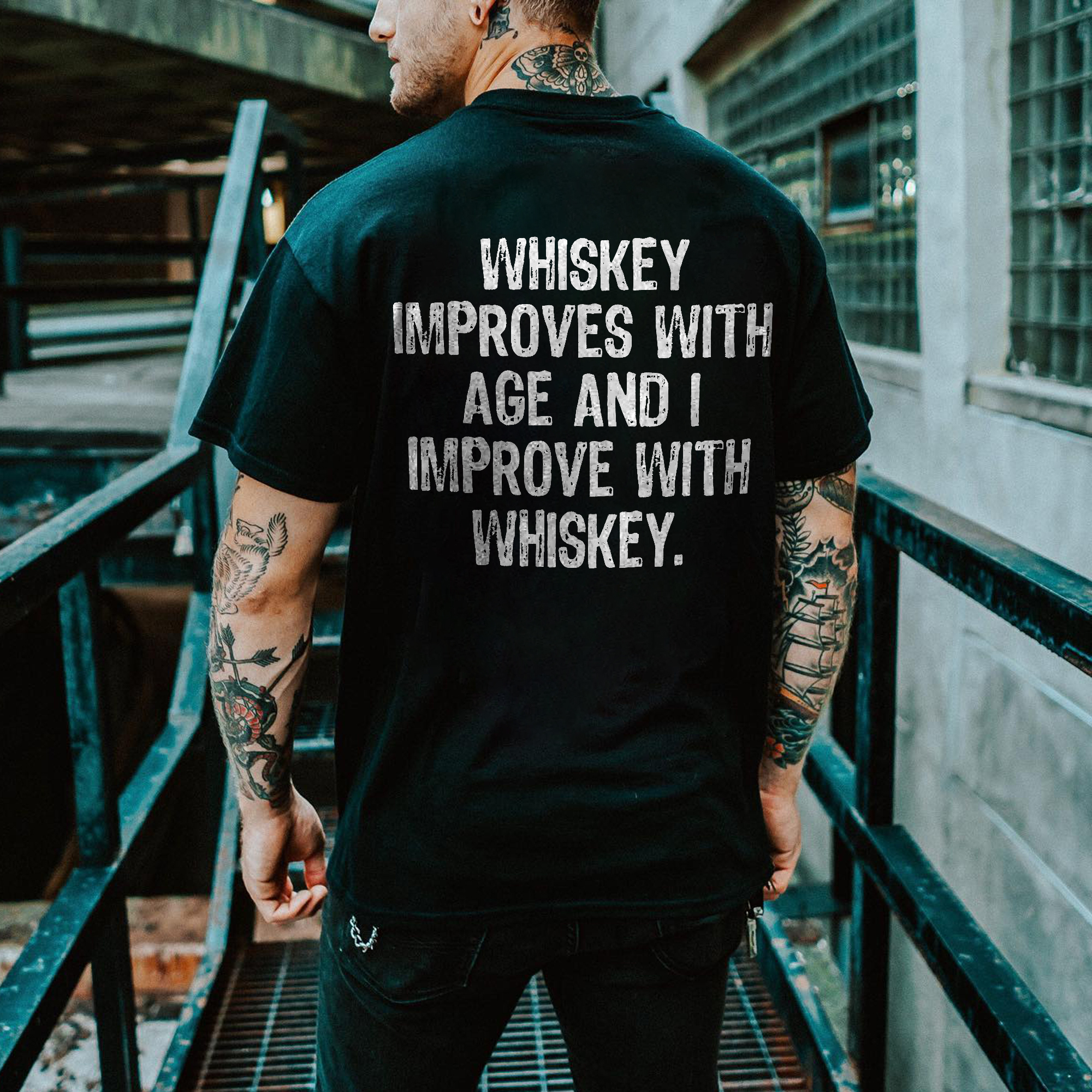 Whiskey Improves With Age And I Improve With Whiskey Printed T-shirt-Ranbybox