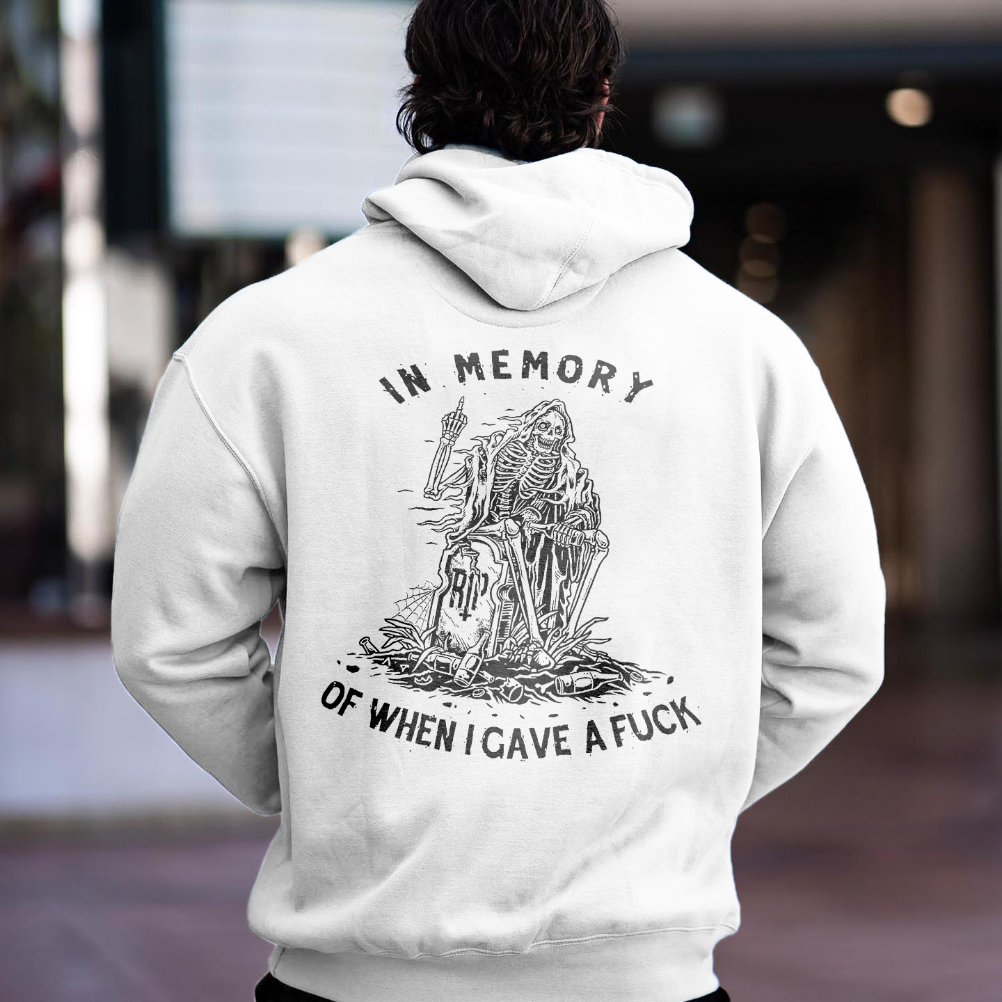 In Memory Of When I Gave A Fuck Skull Printed Men's Hoodie-Ranbybox