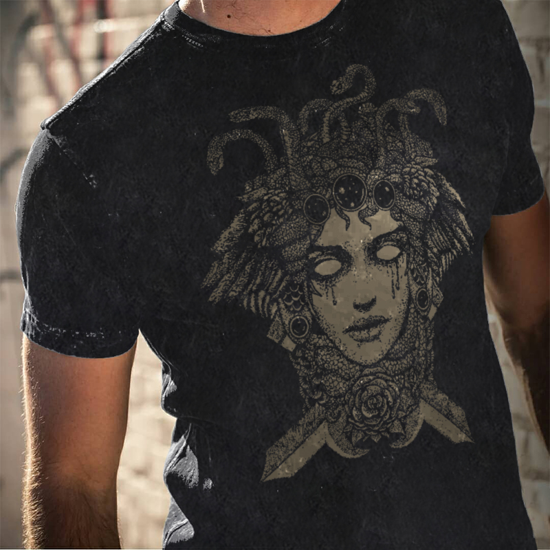  Men's Comfortable Medusa Printed Casual T-shirt-Ranbybox