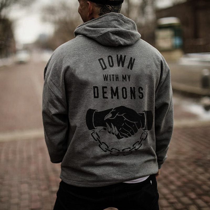  Down With My Demons Printed Men's Loose Hoodie-Ranbybox