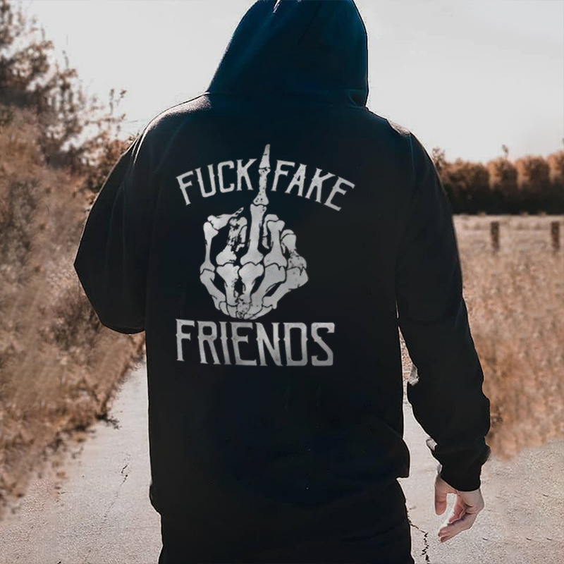  Fuck Fake Friends Skull Printed Men's Hoodie-Ranbybox