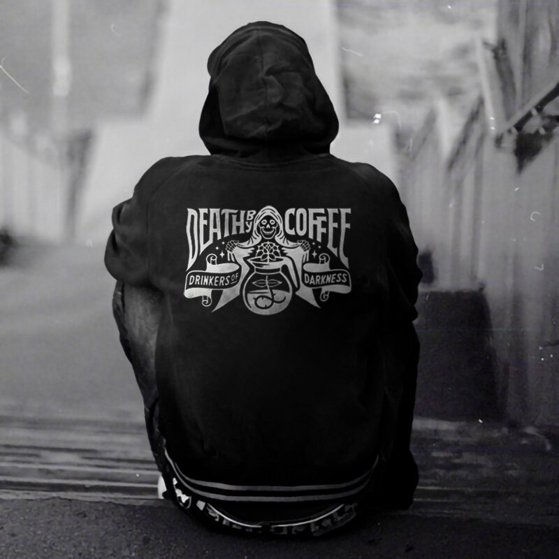  Death By Coffee Drinkers Of Darkness Skeleton Printed Hoodie-Ranbybox