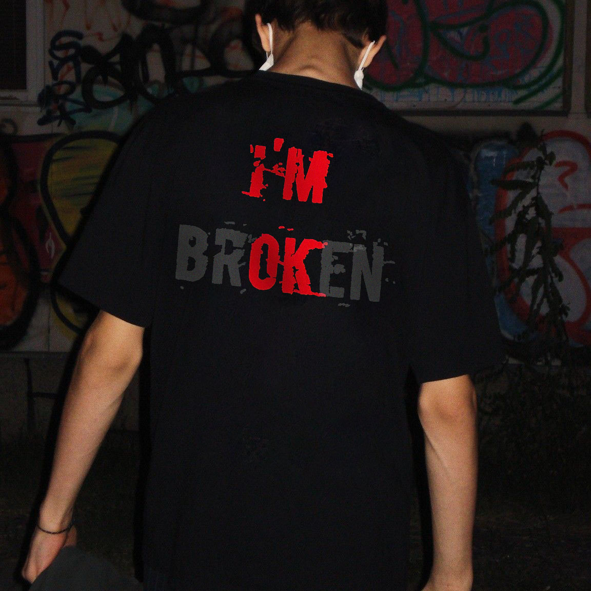 Casual I'm Broken Alphabet Printed T-shirt-Ranbybox