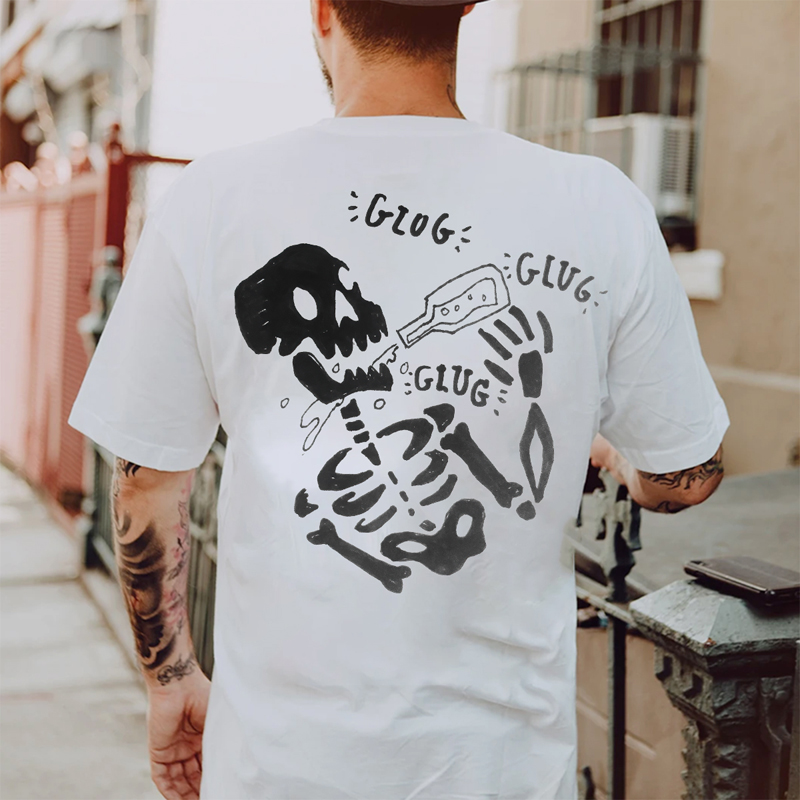  Skeleton Drinking Printed Casual Men's T-shirt-Ranbybox