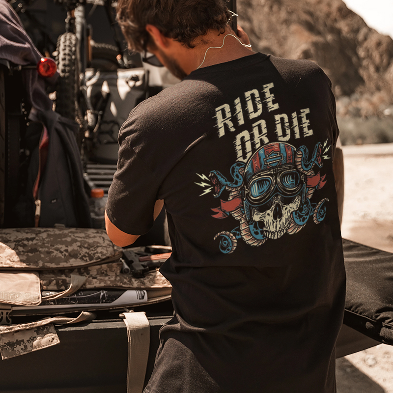  Ride or die skull motorcycles print designer t-shirt-Ranbybox