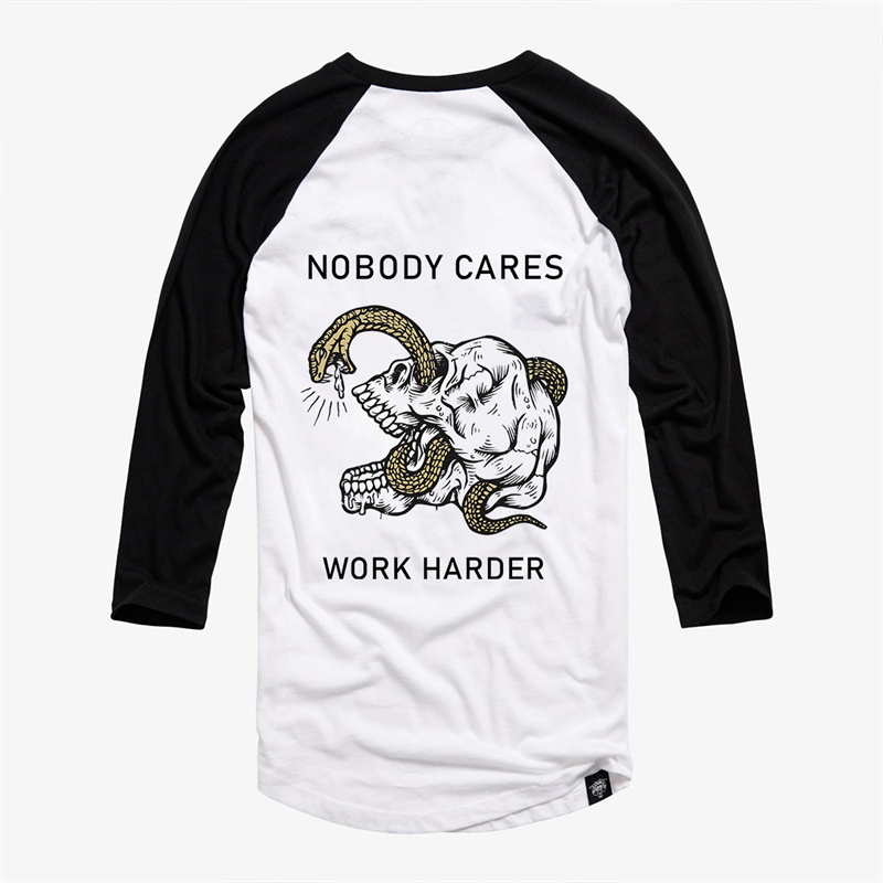  Nobody Cares Work Harder Snake Through Skull Printed Men's Long-sleeved T-shirt-Ranbybox