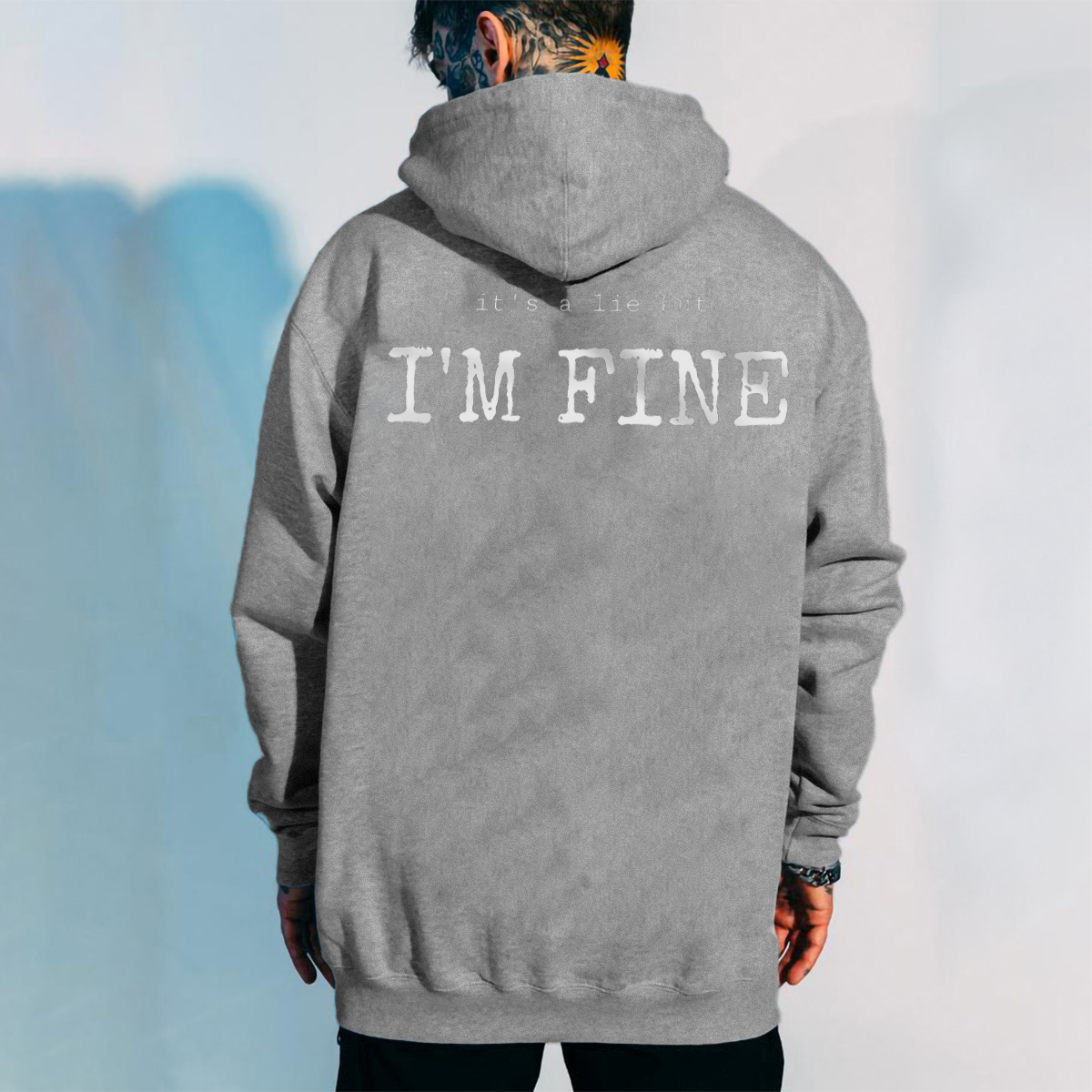 It's A Lie But I'm Fine Letter Print Casual Hoodie-Ranbybox