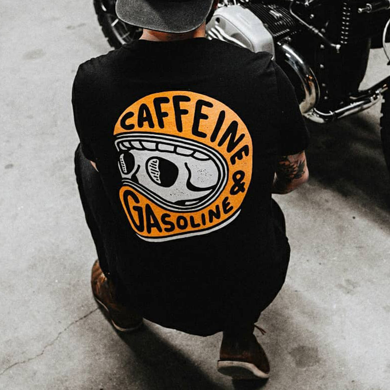  Caffeine & Gasoline skull print black t-shirt-Ranbybox