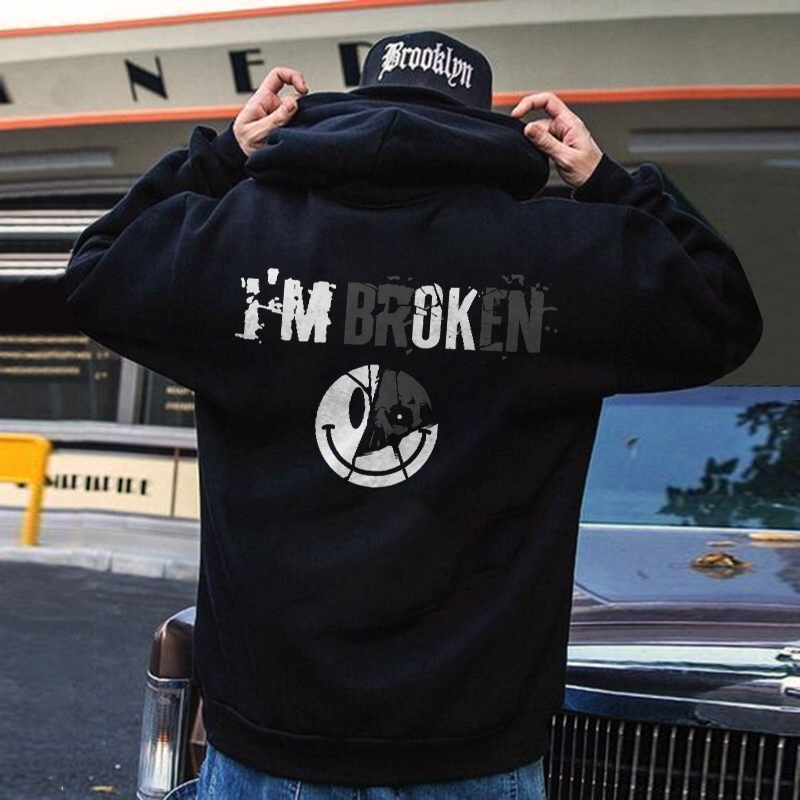  I'm Broken Letter Skull Print Casual Hoodie-Ranbybox