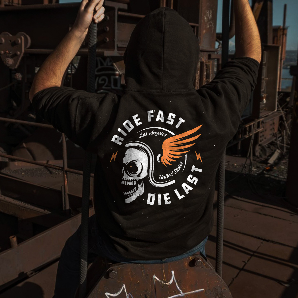  Ride Fast Die Last Printed Men's Casual Loose Hoodie-Ranbybox