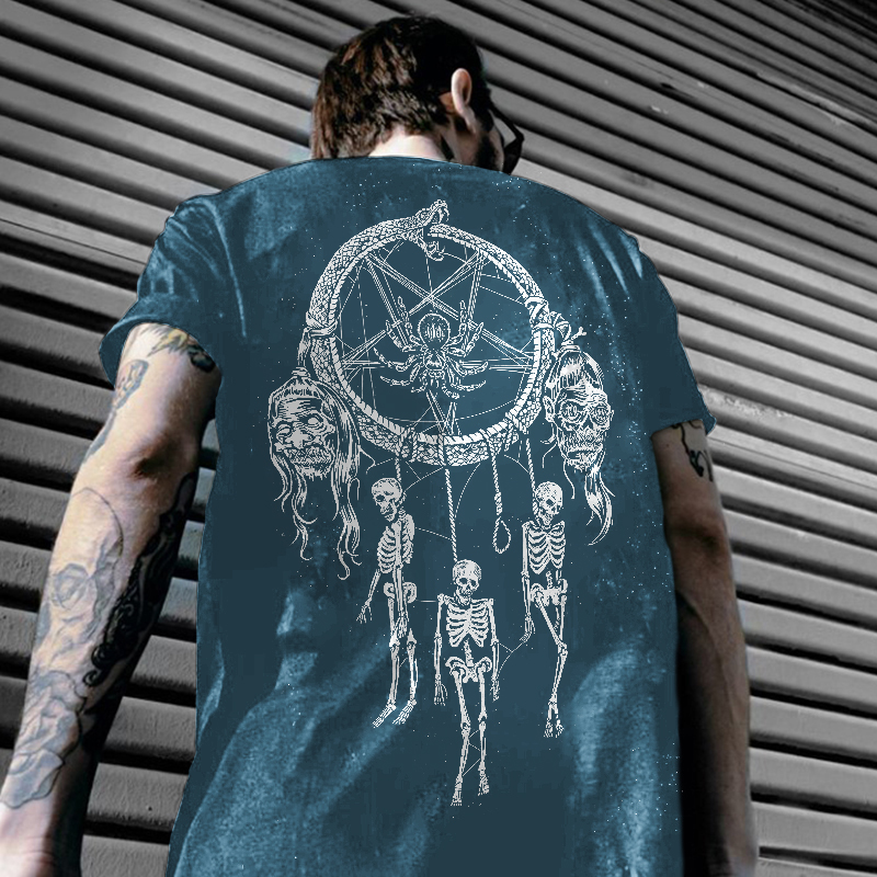  Spider skeleton print loose T-shirt designer-Ranbybox