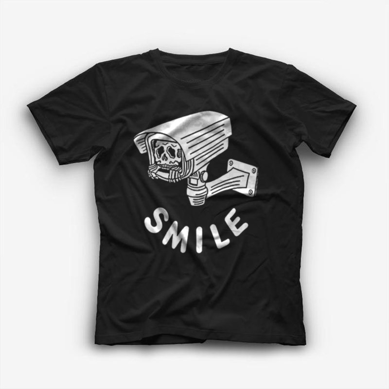  Smile Skull In Control Monitor Printed Men's T-shirt-Ranbybox