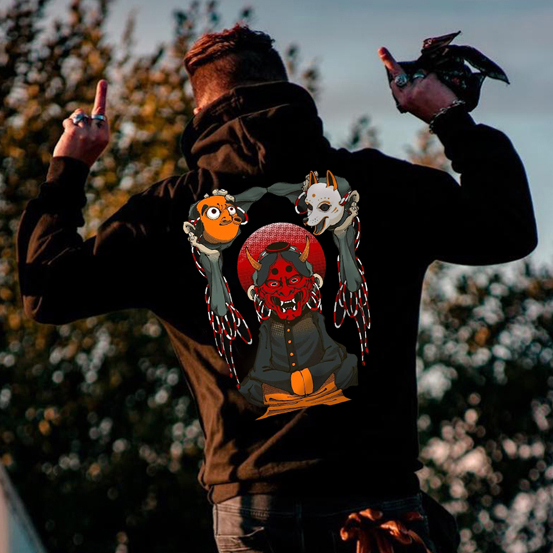  Retro Demon Printed Casual Men's Hoodie-Ranbybox