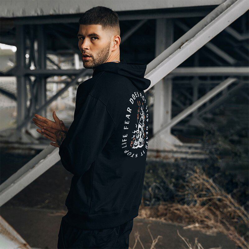  It Stop Life Fear Does Not Stop Death Skull Snake Printed Hoodie-Ranbybox
