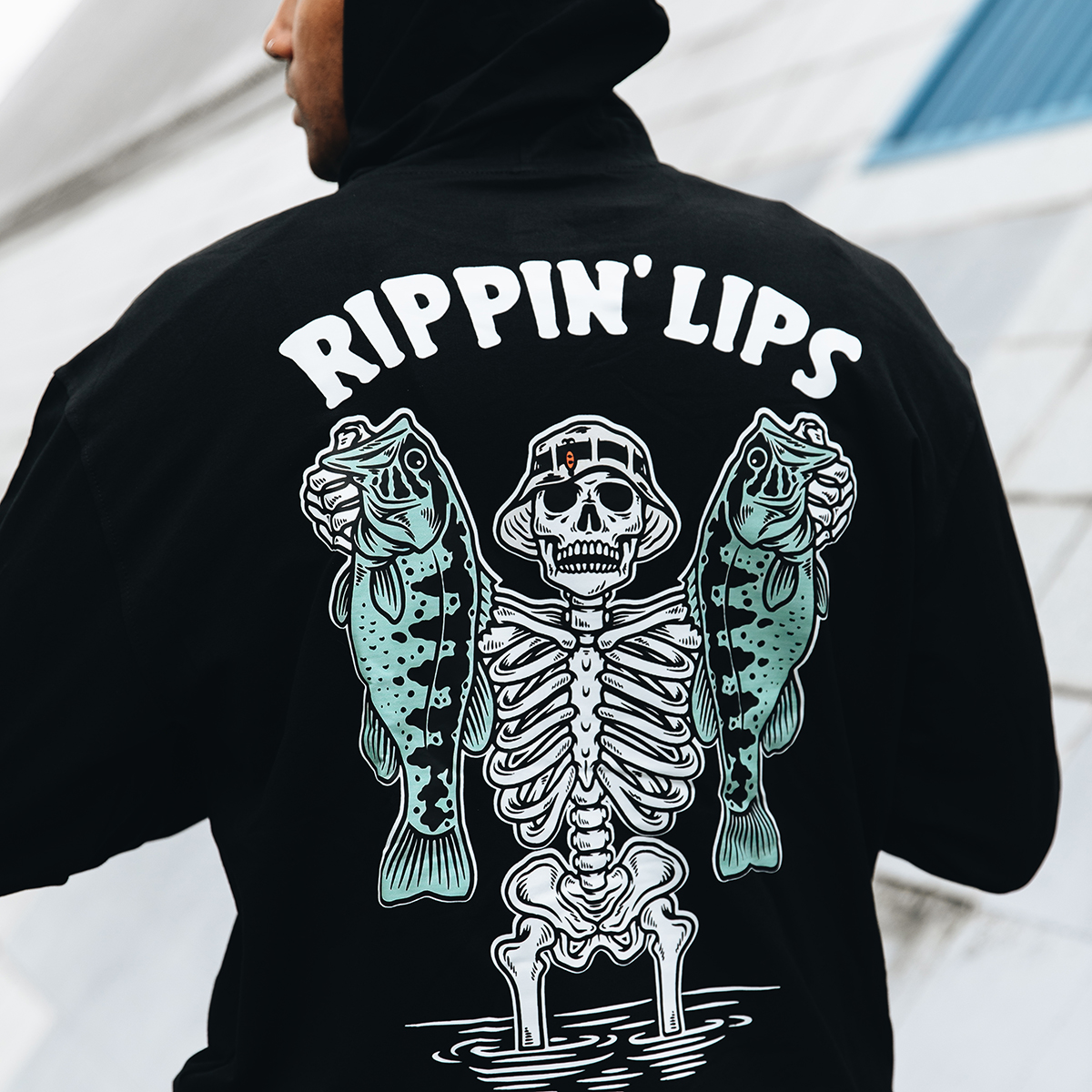  Men's Rippin Lips Skeleton Clutching Fishes Printed Hoodie-Ranbybox