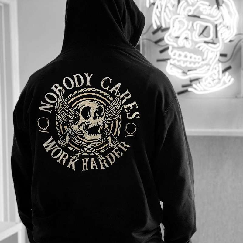  Men's Casual Nobody Cares Work Harder Printed Hoodie