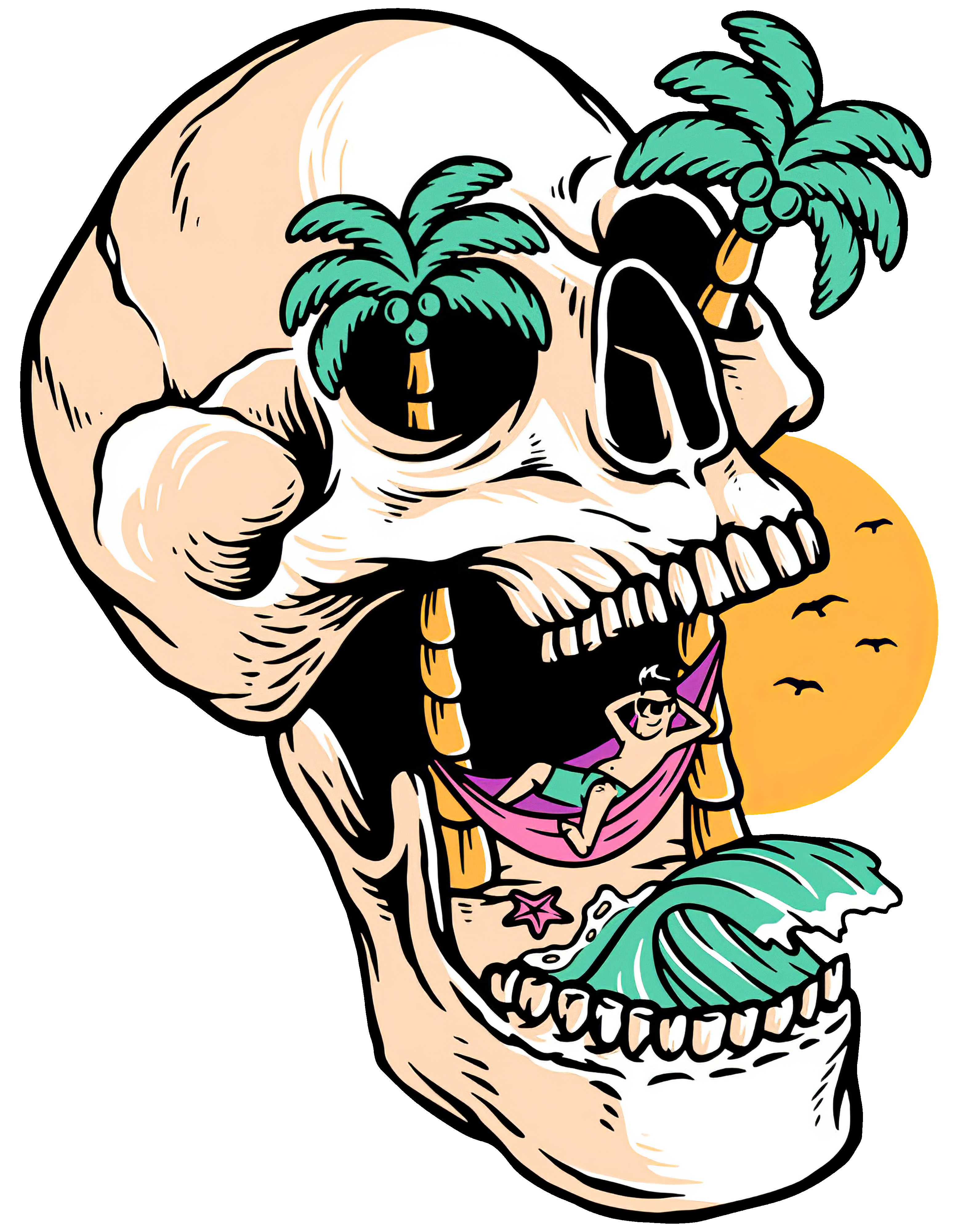  Coconut tree skull designer t-shirt-Ranbybox
