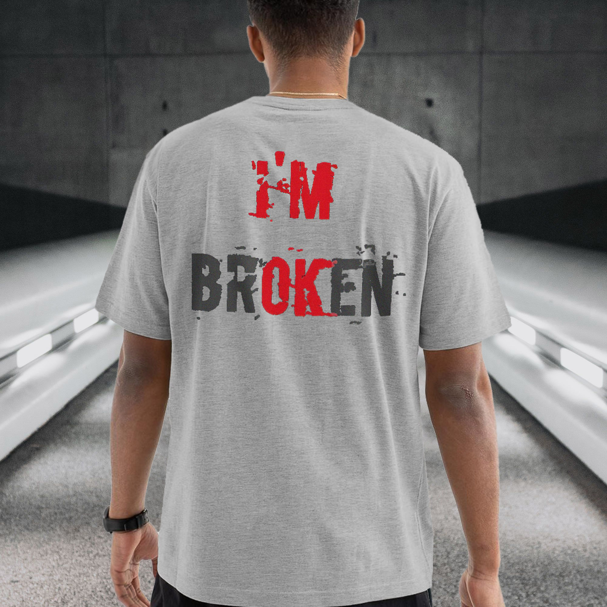 Casual I'm Broken Alphabet Printed T-shirt-Ranbybox