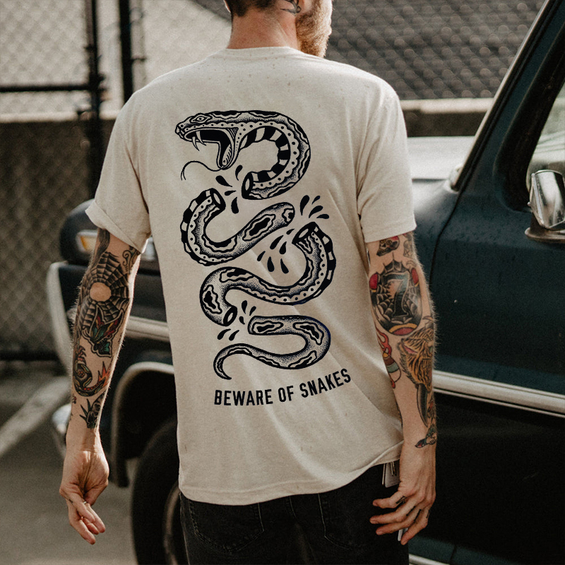 Beware Of Snakes Print Trend White T-shirt-Ranbybox