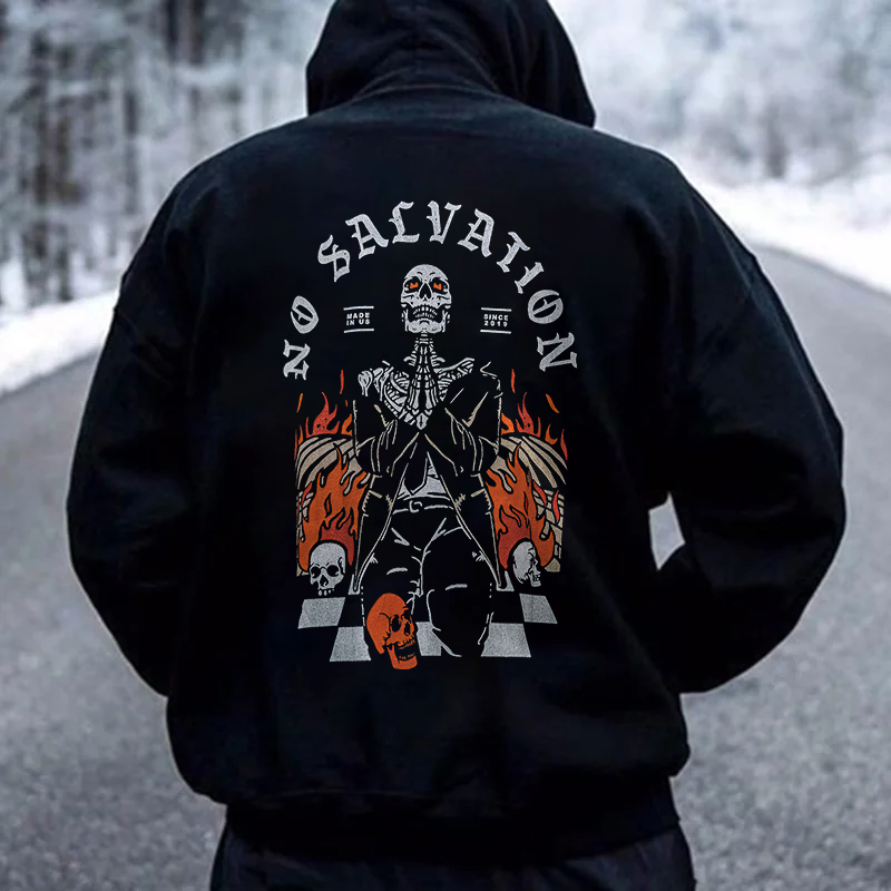 No Salvation Skull Printed Men's Hoodie-Ranbybox