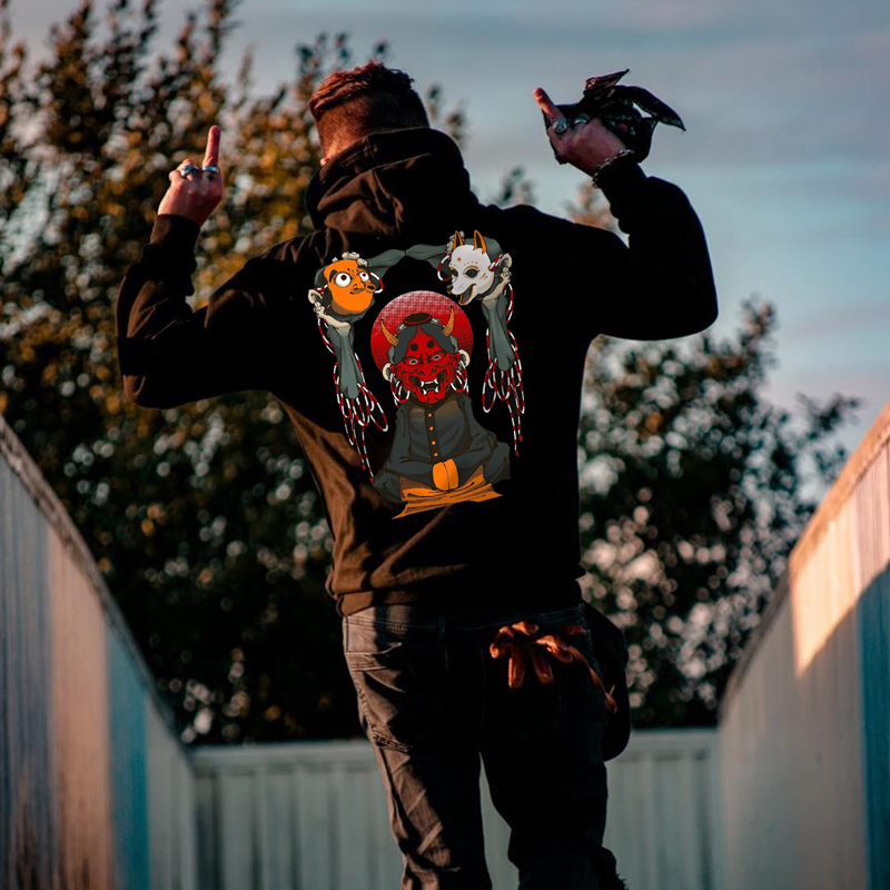  Retro Demon Printed Casual Men's Hoodie-Ranbybox