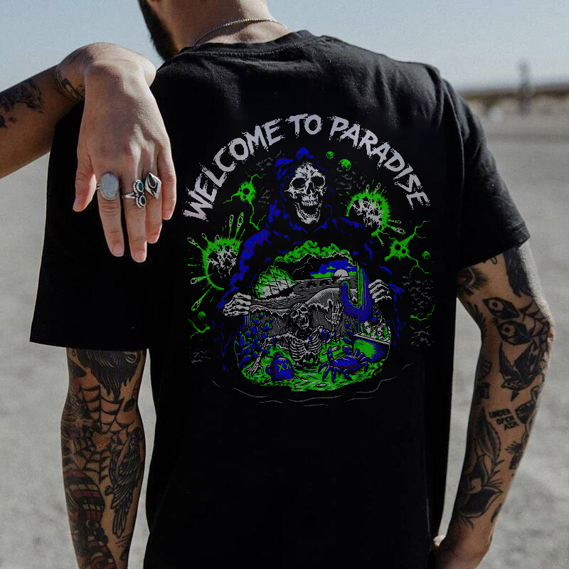 Welcome To Paradise Skull Fashion T-shirt-Ranbybox