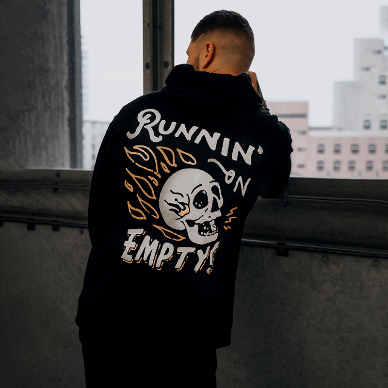  Runnin' On Empty! Printed Casual Men's Loose Hoodie-Ranbybox