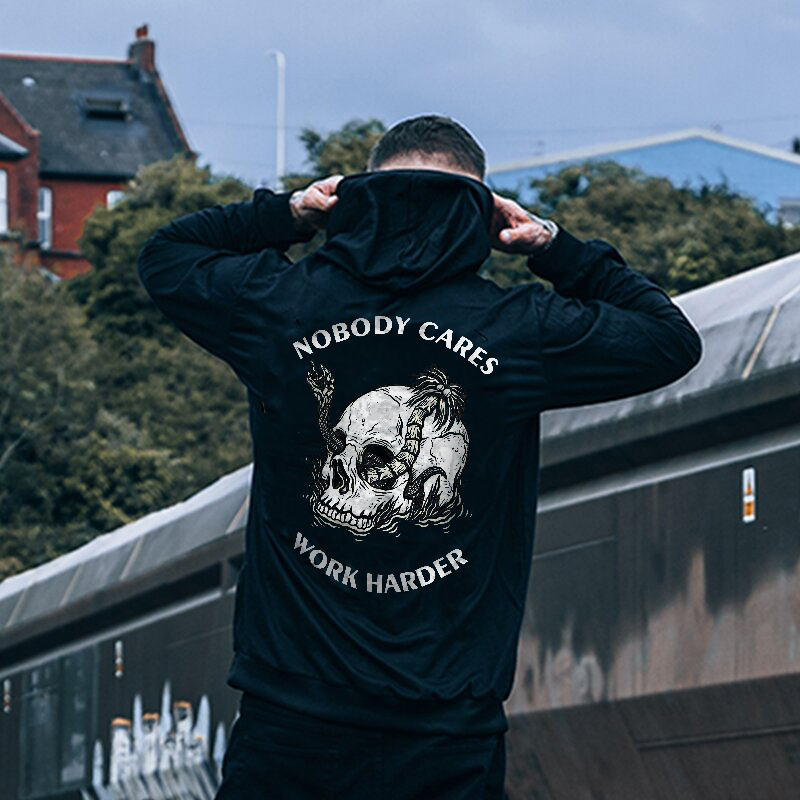  Skull Coconut Palm Tree Nobody Cares Work Harder Printed Hoodie-Ranbybox