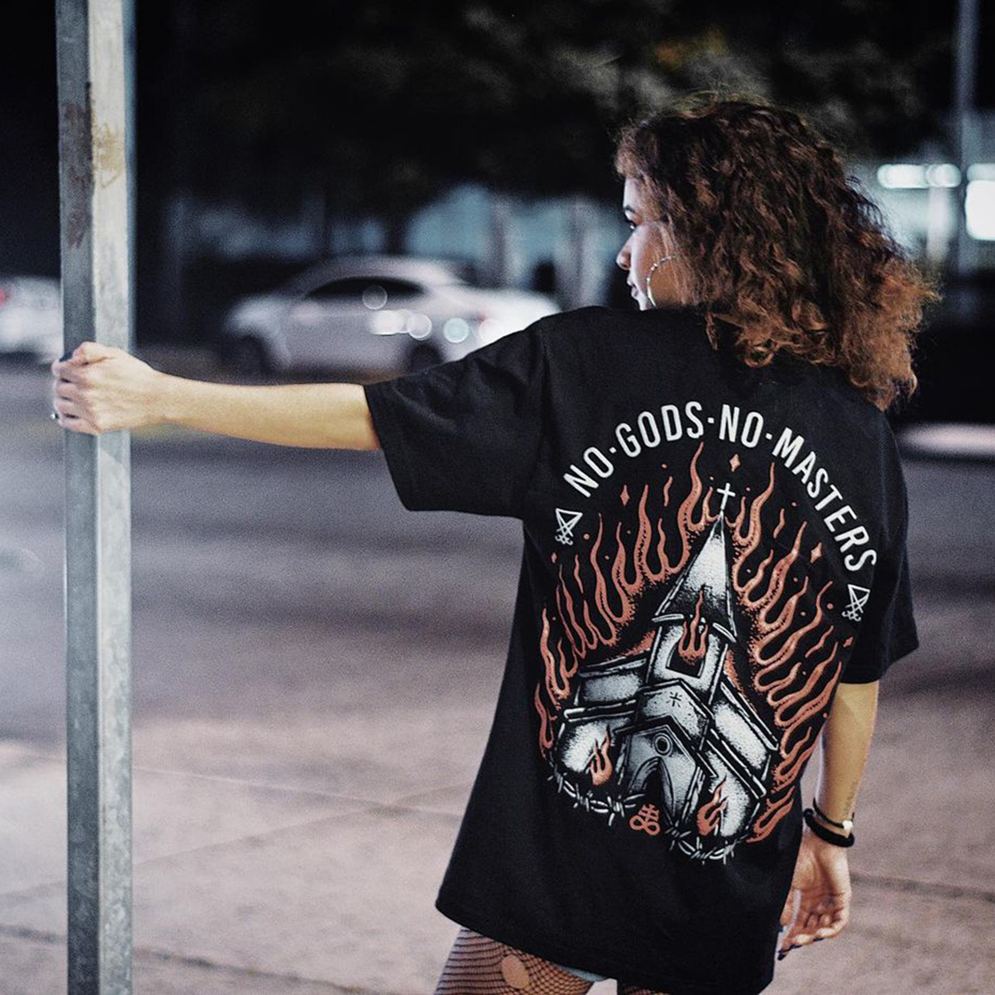  NO GODS NO MASTERS printed loose T-shirt-Ranbybox