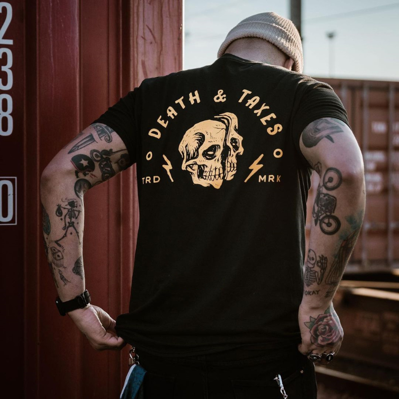 Death & Taxes skull printed men's classic T-shirt-Ranbybox