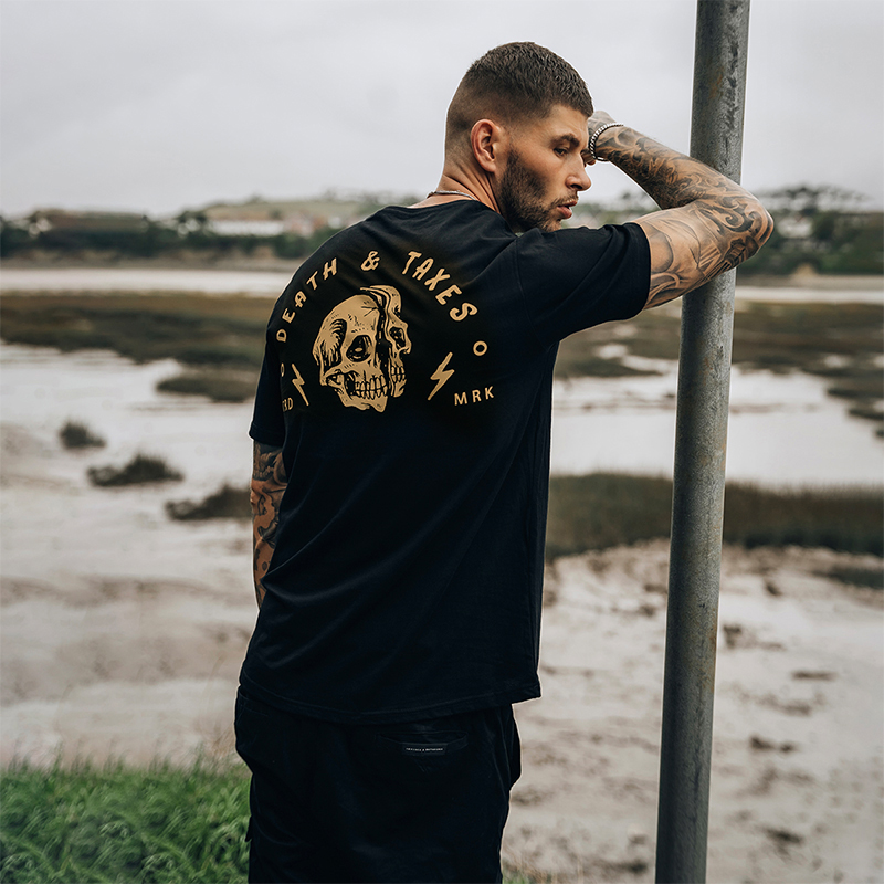  Death & Taxes skull printed men's classic T-shirt-Ranbybox