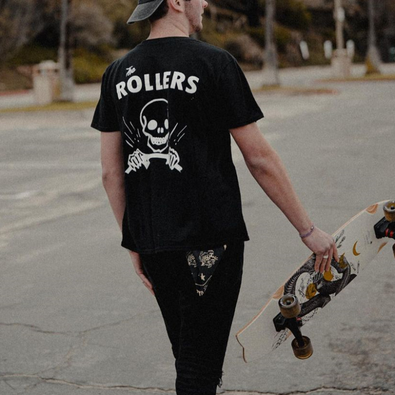 The rollers skull printed men's cozy T-shirt-Ranbybox