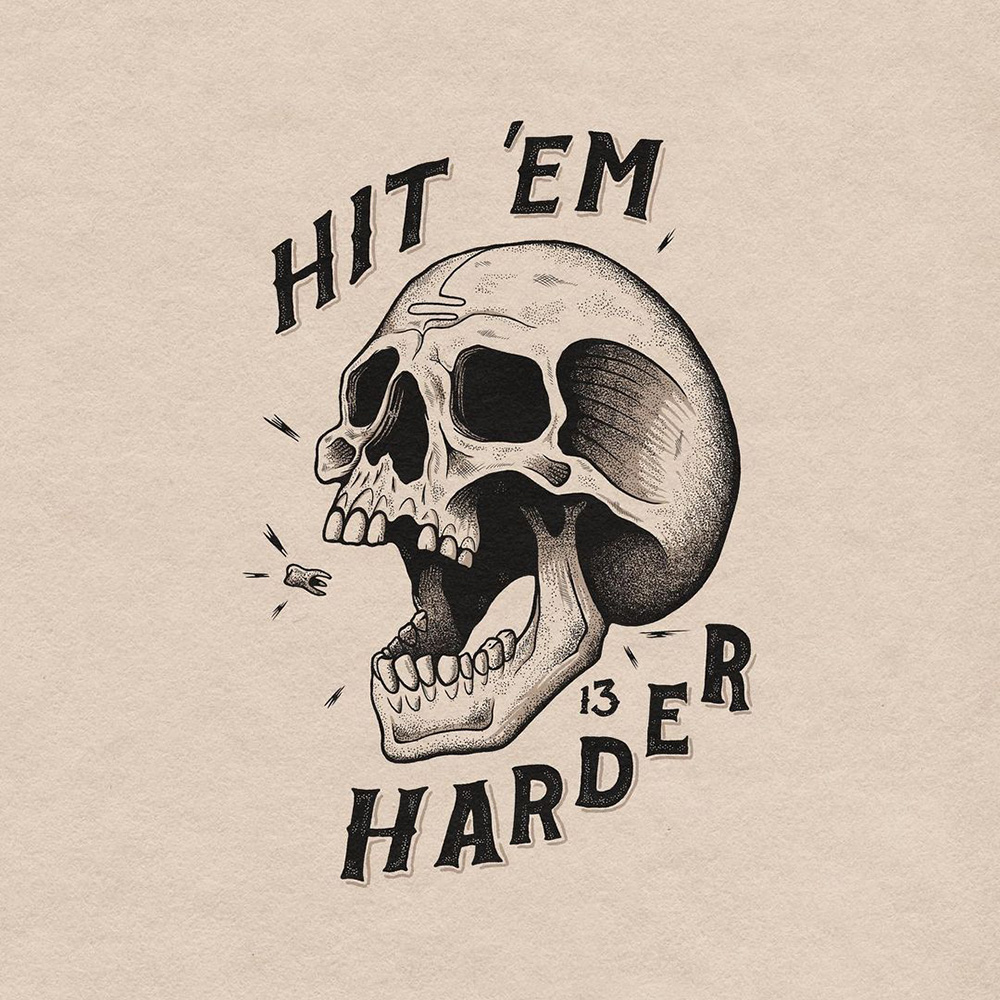  Hit 'em harder skull round collar basic t-shirt-Ranbybox