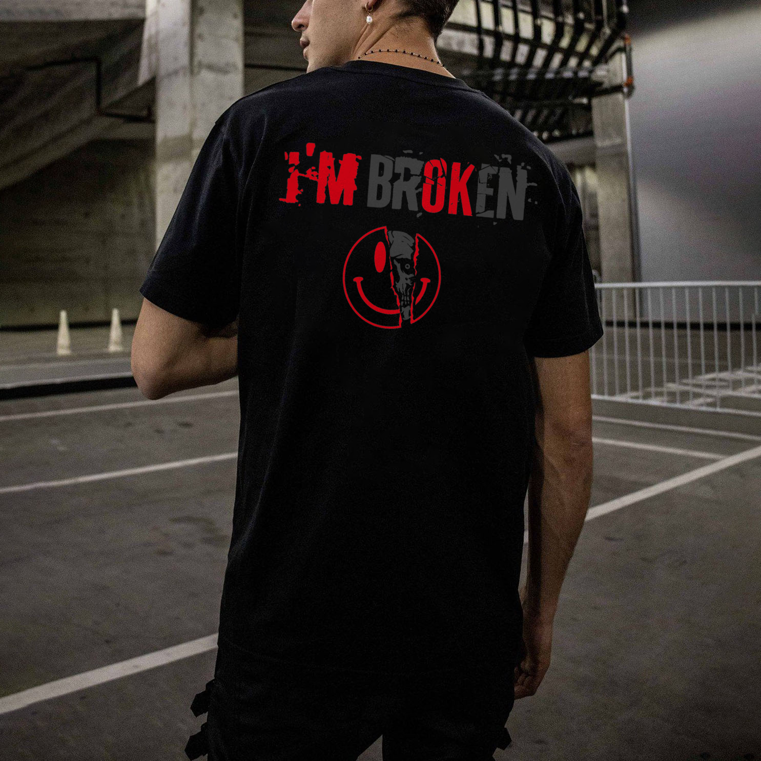 Vintage I'm Broken Skull Men's Monogram T-shirt-Ranbybox