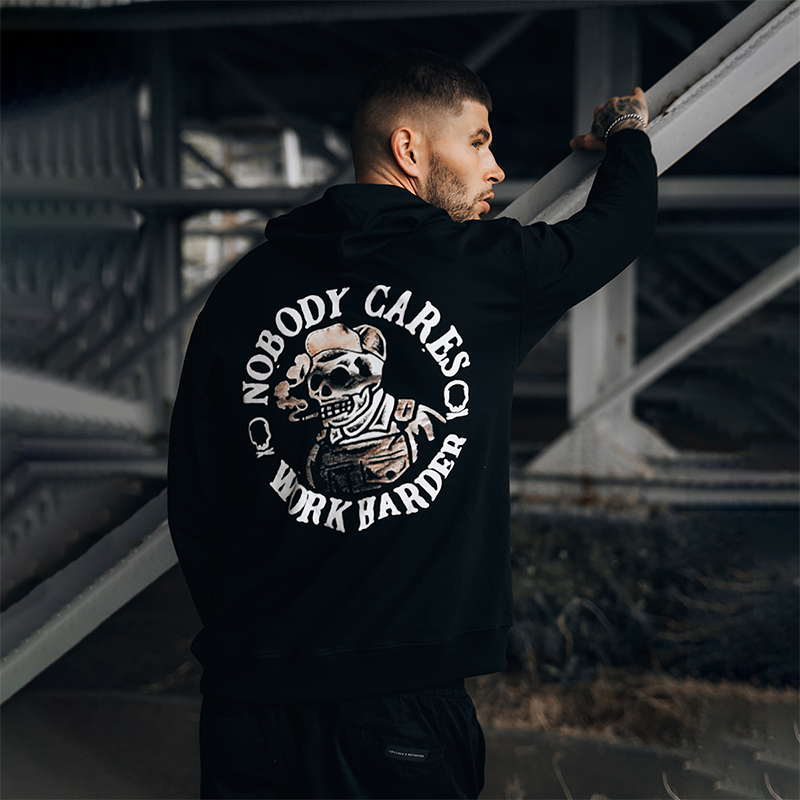  Nobody Cares Work Harder Skull Printed Casual Men's Hoodie-Ranbybox