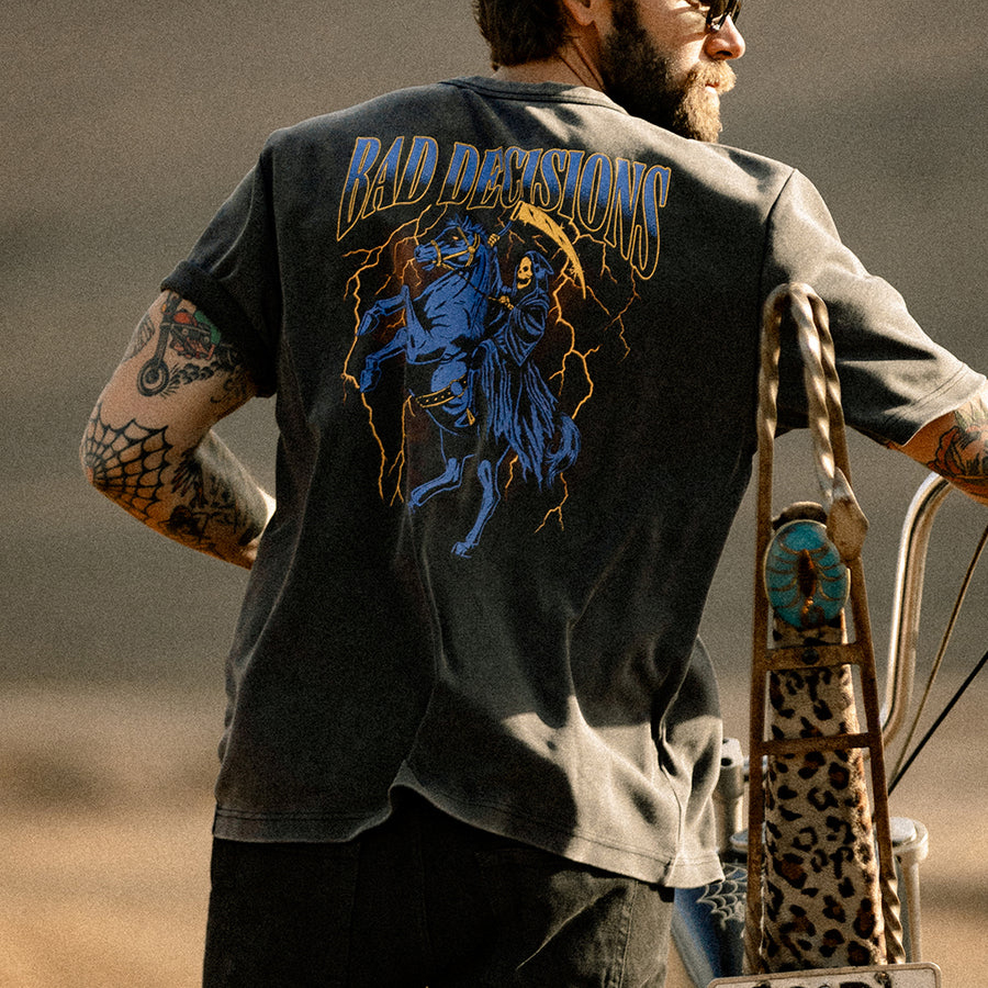 Bad Decisions Printed Death Lightning Horse Patterns Men's T-shirt-Ranbybox