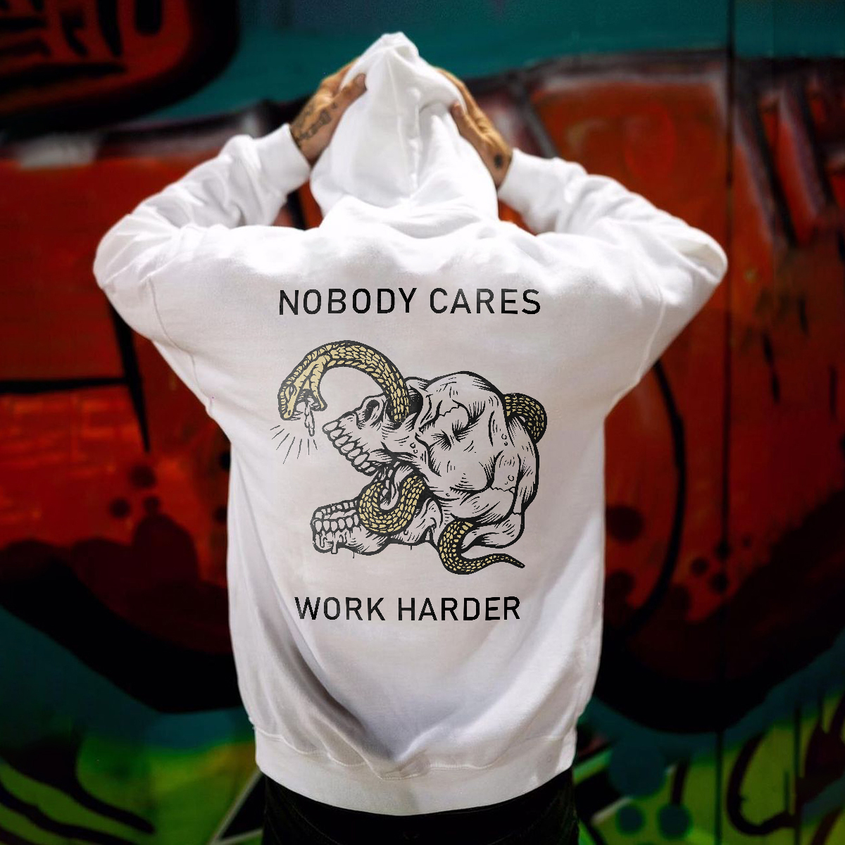  Nobody Cares Work Harder Skull Men's Hoodie-Ranbybox