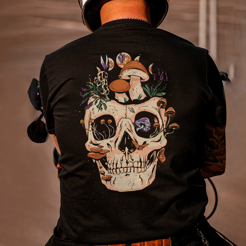 Skull With Mushroom Printed Men's T-shirt-Ranbybox