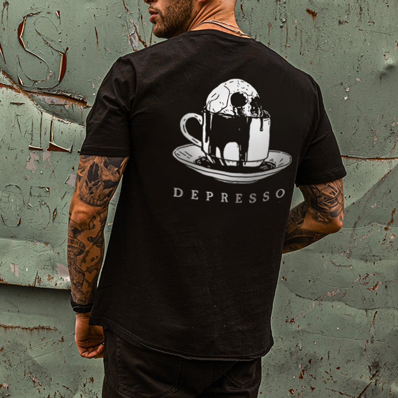  DEPRESSO skull print T-shirt designer-Ranbybox