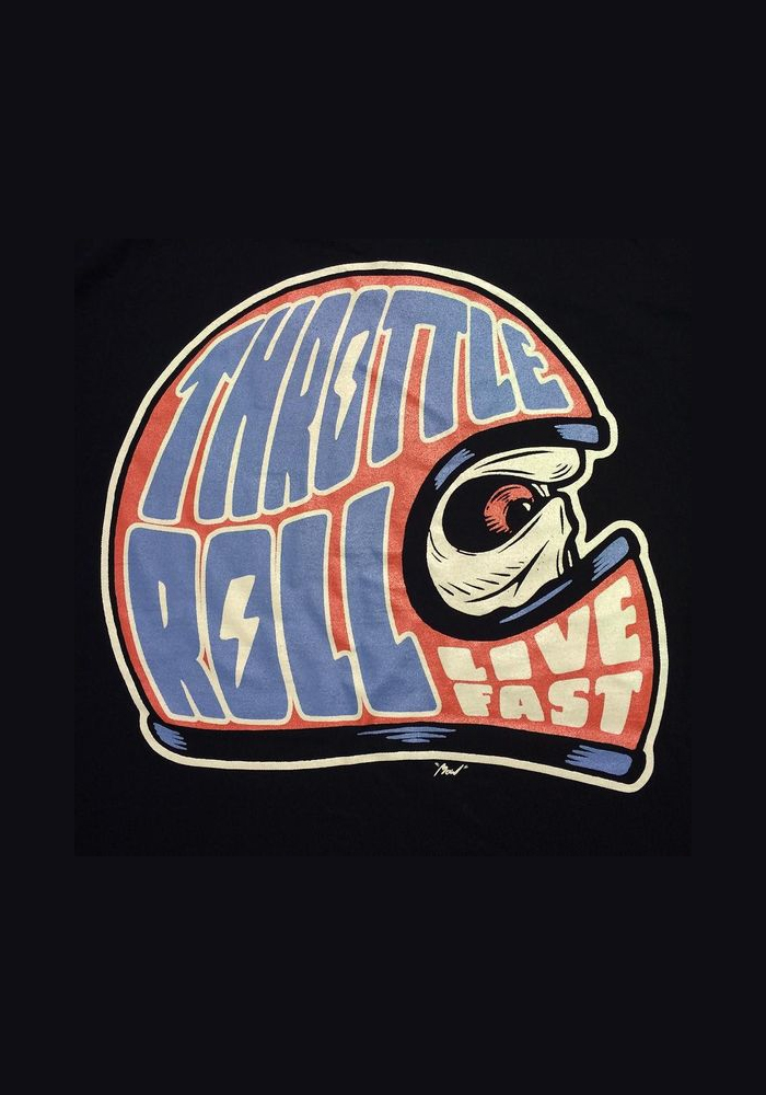 Throttle Roll skull helmet print black t-shirt-Ranbybox