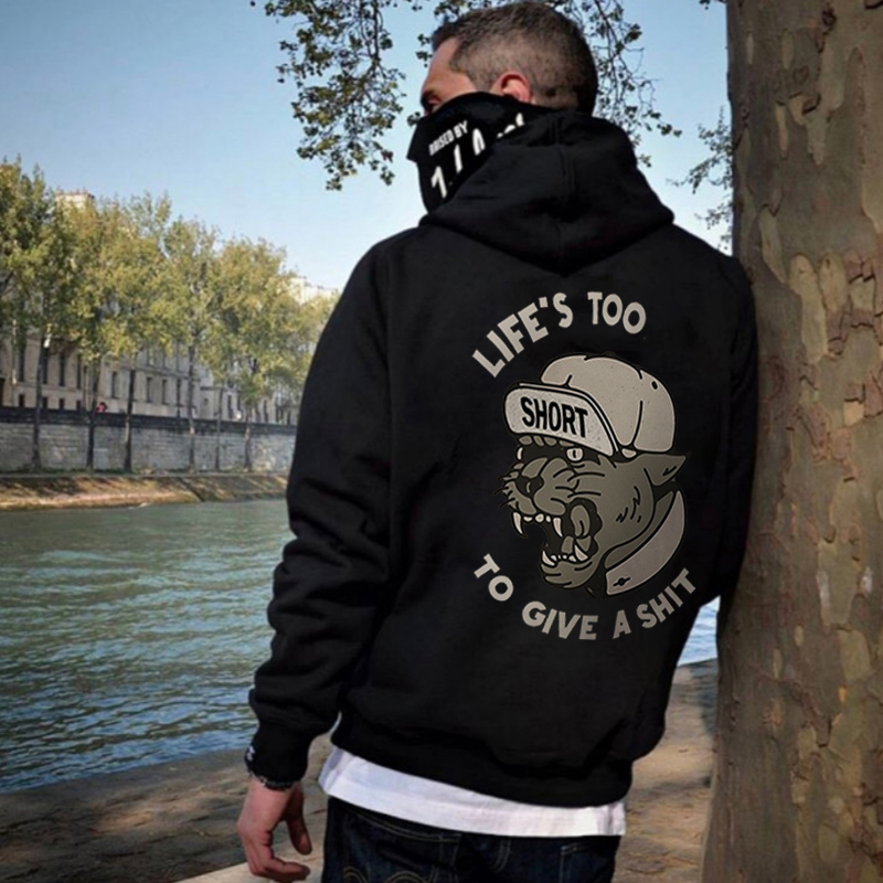  Life's Too Short To Give A Shit Printed Casual Men's Loose Hoodie-Ranbybox