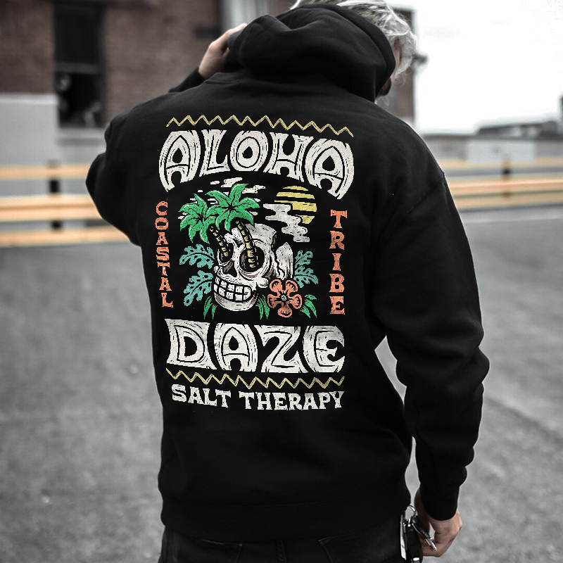  Salt Therapy Beach Skull And Coconut Tree Printed Hoodie-Ranbybox