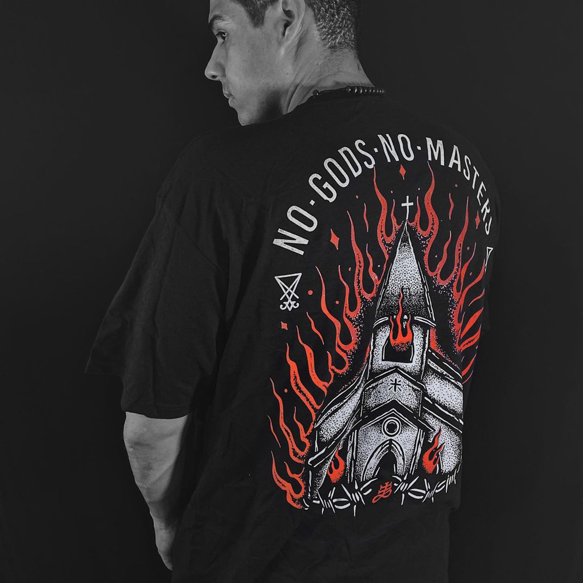  NO GODS NO MASTERS printed loose T-shirt-Ranbybox