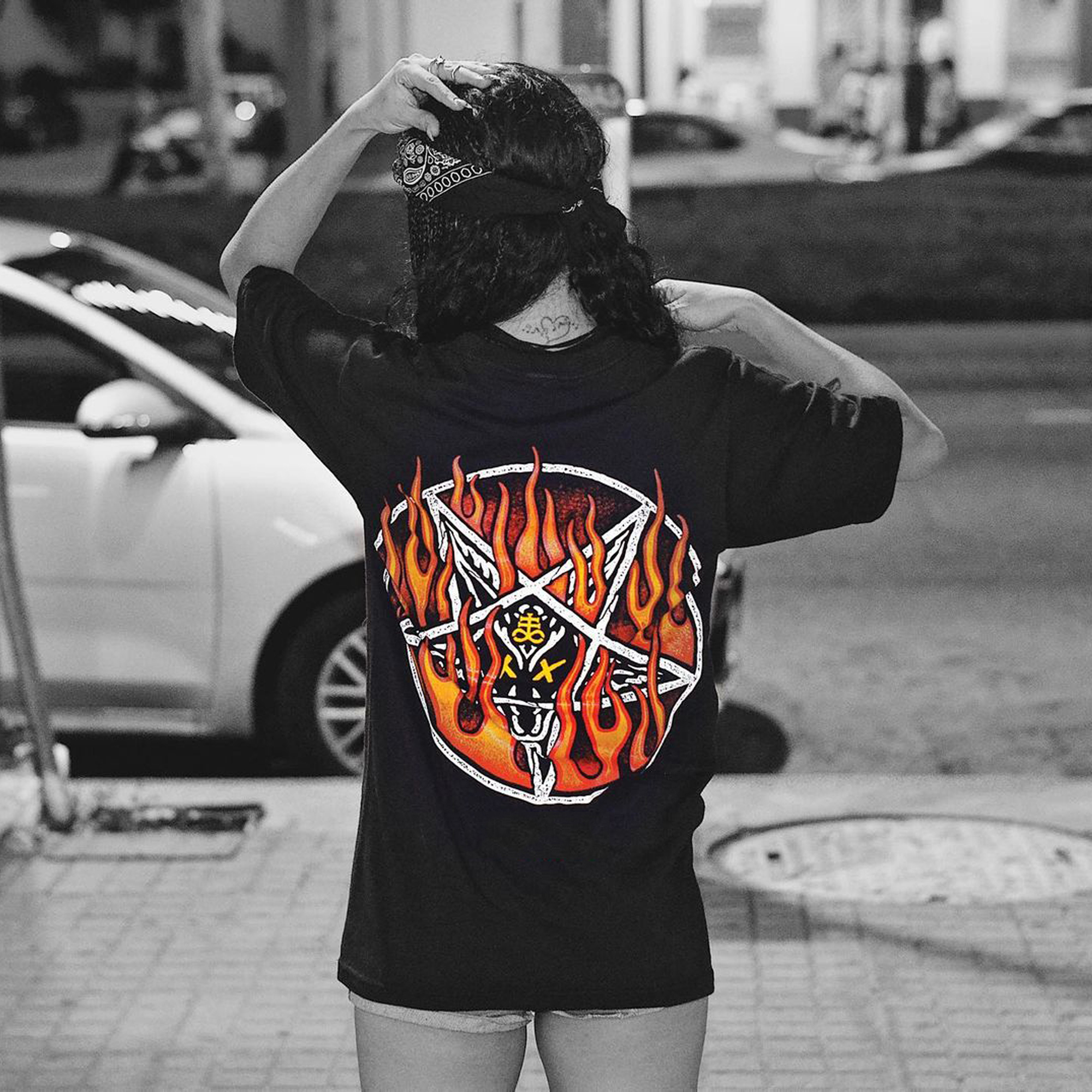  Fashion flame print comfortable loose T-shirt-Ranbybox