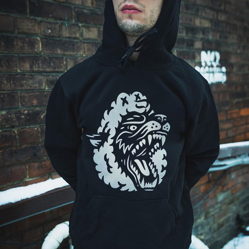  Ferocious Wolf Printed Casual Men's Loose Hoodie-Ranbybox