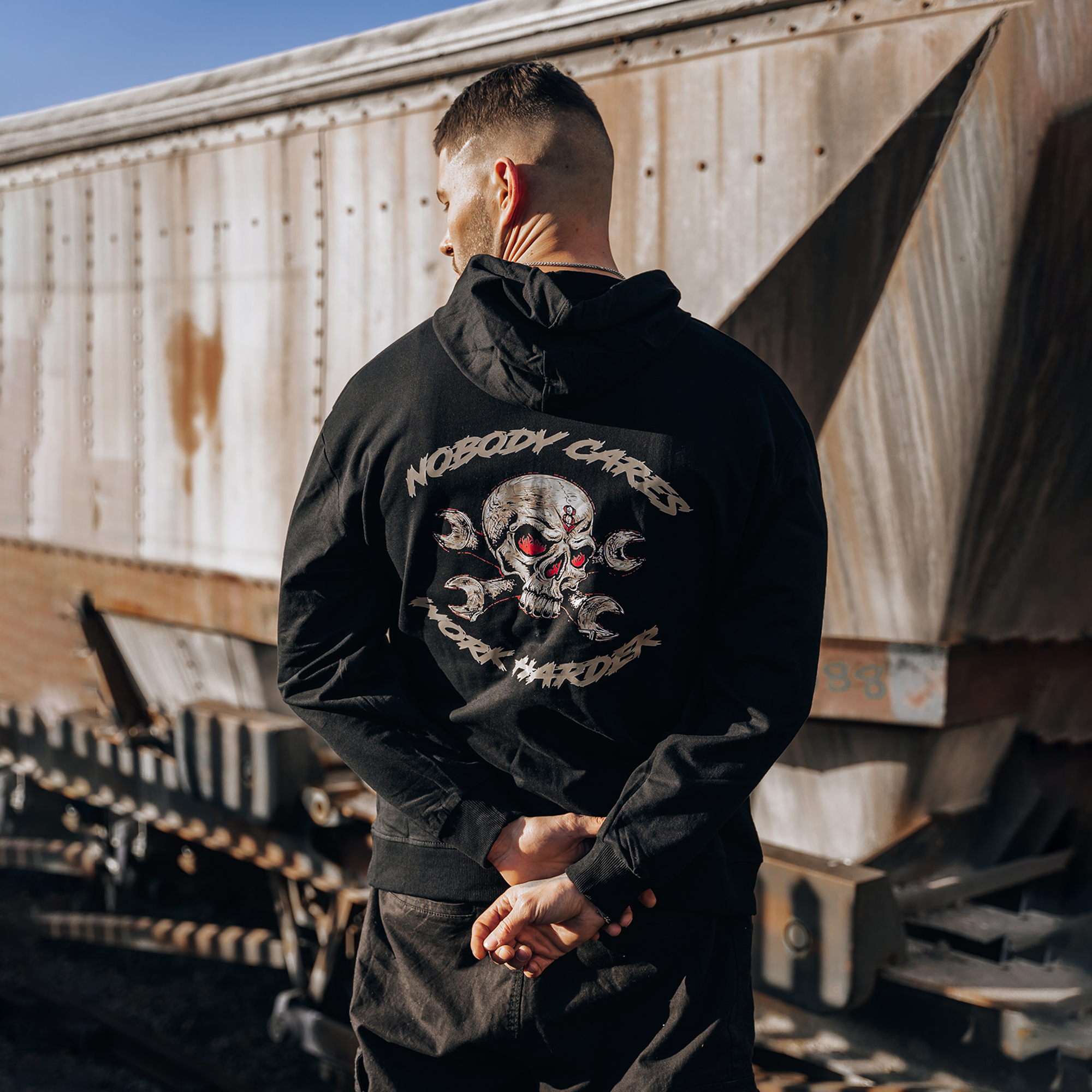  Skull Nobody Cares Work Harder Men's Hoodie-Ranbybox