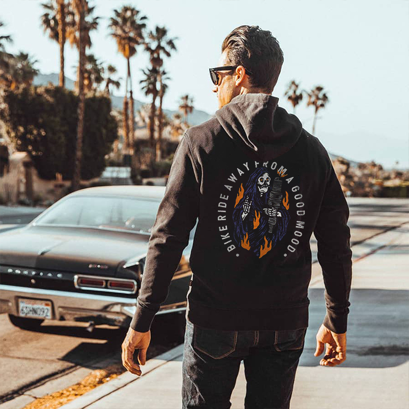  Bike Ride Away From A Good Mood Skull Printed Men's Hoodie-Ranbybox