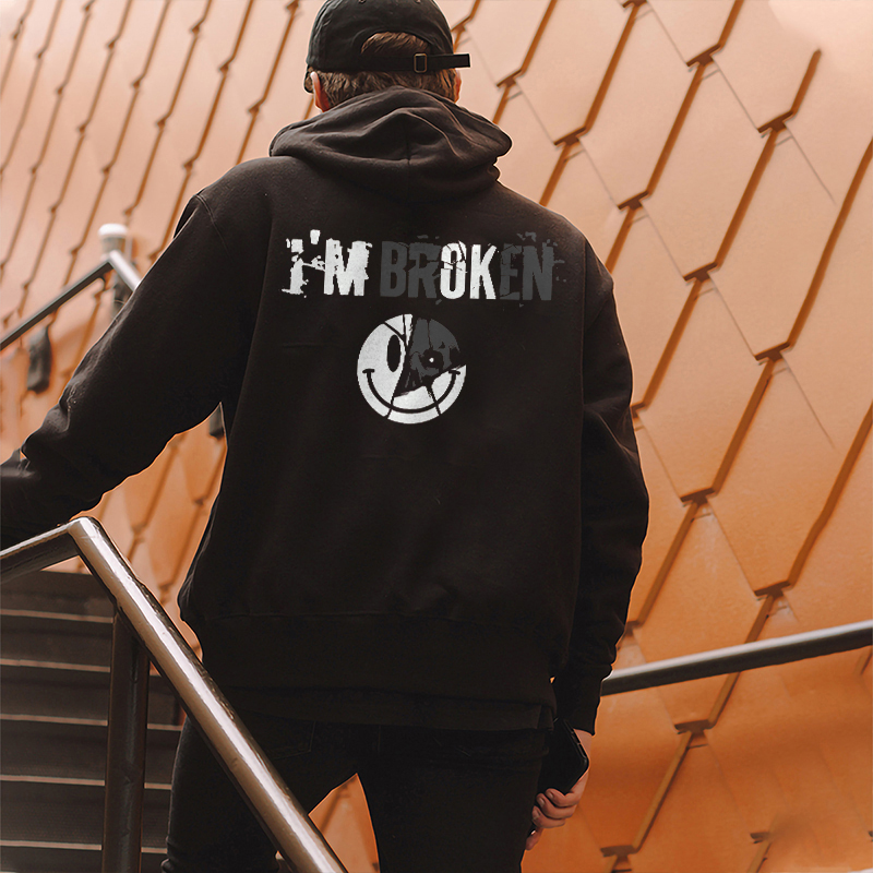  I'm Broken Letter Skull Print Casual Hoodie-Ranbybox
