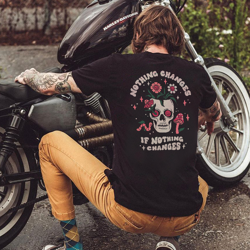 Nothing Changes If Nothing Changes Floral Skull Print Men's T-shirt-Ranbybox